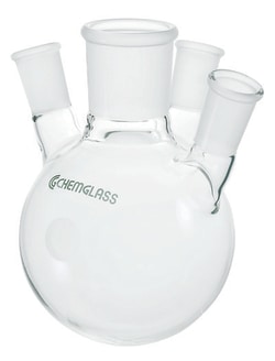 Chemglass Life Sciences&nbsp;Flask, Round Bottom, 1000mL, Heavy Wall, 4-Neck, 45/50 CN - 24/40 SN's Angled 20°