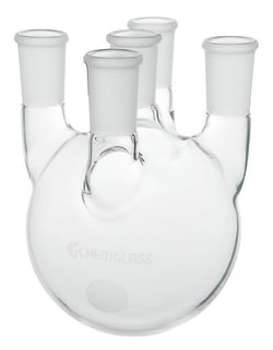 Chemglass Life Sciences&nbsp;Flask, Round Bottom, 2000mL, Heavy Wall, 5-Neck, 24/40 CN - 24/40 SN's, Vertical
