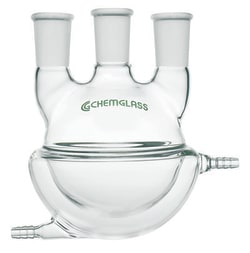 Chemglass Life Sciences&nbsp;Flask, Round Bottom, 5000mL, Heavy Wall, 3-Neck, 29/42 CN - 24/40 SN's, Vertical, Half Jacketed