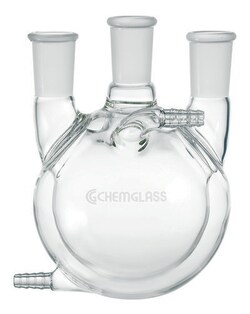 Chemglass Life Sciences&nbsp;Flask, Round Bottom, 2000mL, Heavy Wall, 3-Neck, 29/42 CN - 24/40 SNs, Vertical, Jacketed