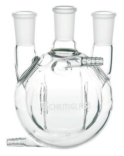 Chemglass Life Sciences Flask, Round Bottom, 500mL, Heavy Wall, 24/40 - 24/40, 3-Neck, Vertical, Jacketed