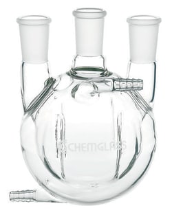 Chemglass Life Sciences&nbsp;Flask, Round Bottom, 1000mL, Heavy Wall, 3-Neck, 29/42 CN - 24/40 SNs, Vertical, Jacketed