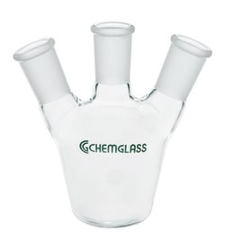 Chemglass Life Sciences 2000mL 3-Neck European Flask, 1-CN 24/40 Outer, 2-SN 24/40 Outer Angled 20°
