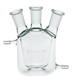 Chemglass Life Sciences 500mL 3-Neck European Flask, Jacketed, 1-CN 29/42 Outer, 2-SN 24/40 Outer Angled 20°