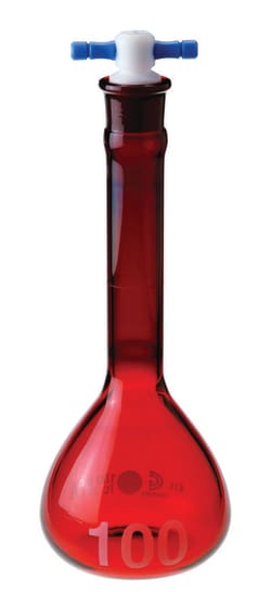 Chemglass Life Sciences&nbsp;100 +/- 0.10mL Capacity, #16 Stopper Size, Blue Stopper Handle Color, Approx 180mm Height with Stopper