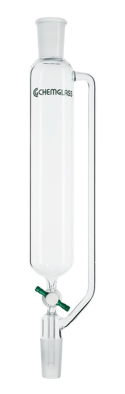 Chemglass Life Sciences 10mL Addition Funnel, 19/22 Joint Size, 2mm PTFE Stopcock, 205mm OAH