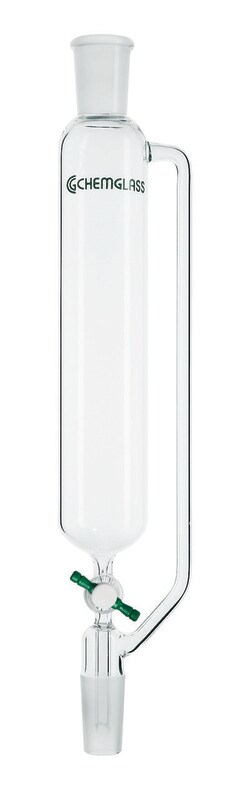 Chemglass Life Sciences 50mL Addition Funnel, 19/22 Joint Size, 2mm PTFE Stopcock, 225mm OAH