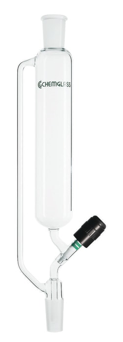 Chemglass Life Sciences 250mL Addition Funnel, 24/40 Joint Size, 0-4mm PTFE Valve, 405mm OAH