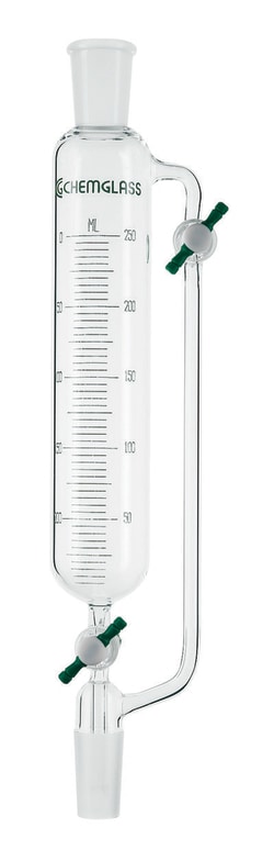 Chemglass Life Sciences 60mL Addition Funnel, Graduated, 24/40 Joint Size, 2mm PTFE Stpk, 265mm OAH