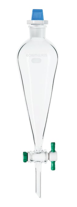 Chemglass Life Sciences Funnel, Sep, Squibb, 4L, 10mm PTFE Stpk, #38 Stopper, PE Stopper