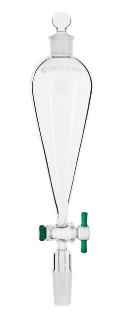 Chemglass Life Sciences 1000mL Separatory Funnel, Squibb, 24/40 Joint Size, 4mm Stpk