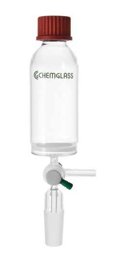 Chemglass Life Sciences 500mL Peptide Synthesis Vessel, Solid Phase, T-Bore PTFE Stpk, Vacuum, Medium Frit, GL 32 Thread