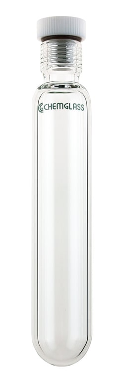 Chemglass Life Sciences 120mL Heavy Wall Pressure Vessel, Cylindrical, #15 Internal Thread, Complete, 38mm O.D. x 215mm Length, Bushing Size/15