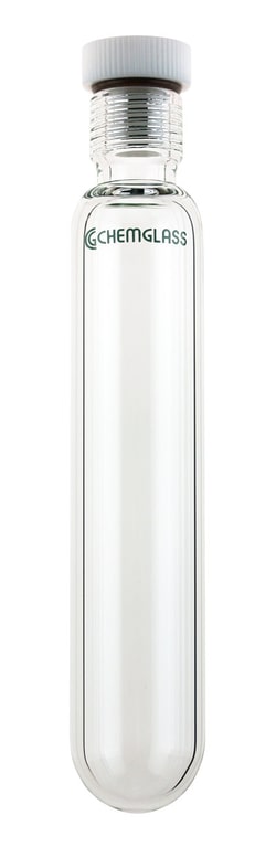 Chemglass Life Sciences&nbsp;48mL HW Pressure Vessel, Cylindrical, #15 Internal Thread, Vessel Only, 38mm O.D. x 102mm Length, Bushing Size/15