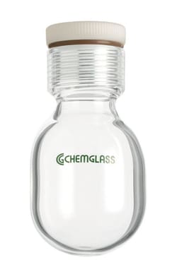 Chemglass Life Sciences 75mL Heavy Wall Pressure Vessel, Round Bottom, #15 Internal Thread, Vessel Only, 52mm O.D. x 102mm Length, Bushing Size/15