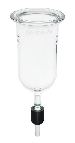 Chemglass Life Sciences 2L Reaction Vessel, Unjacketed, 150mm Schott O-Ring Flange, 12mm Chem-Drain Valve