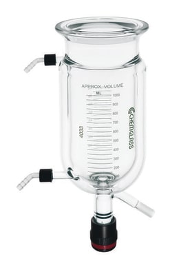 Chemglass Life Sciences 300mL Reaction Vessel, Jacketed, 100mm Schott O-Ring Flange, GL-14 Inlet/Outlet, CG-911-A-10 Drain Valve