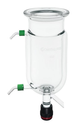 Chemglass Life Sciences&nbsp;3L Reaction Vessel, Jacketed, 150mm Schott O-Ring Flange, GL-14 Inlet/Outlet, CG-511-02 Drain Valve