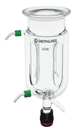 Chemglass Life Sciences&nbsp;500mL Reaction Vessel, Jacketed, 100mm Schott O-Ring Flange, GL-14 Inlet/Outlet, CG-911-A-10 Drain Valve