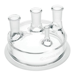 Chemglass Life Sciences Reaction Vessel Lid, 4-Neck, 29/42 Center Neck, 2-29/42 Side Necks, 1-10/30 Thermometer Joint Side Neck, 150mm Schott Flange