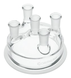 Chemglass Life Sciences&nbsp;Reaction Vessel Lid, 5-Neck, 45/50 Center Neck, 4-24/40 Side Necks, 200mm Schott Flange