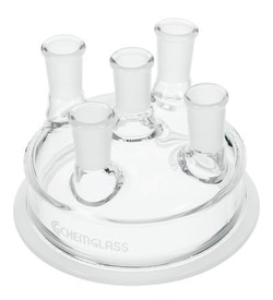 Chemglass Life Sciences 5-Neck Reaction Vessel Lid, 100mm Schott Flange,