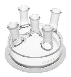 Chemglass Life Sciences&nbsp;Lid, Reaction Vessel, 5-Neck, 150mm Flange, 24/40 CN, 24/40 SN's: (2) Vertical & (2) Angled 10°
