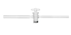 Chemglass Life Sciences Stopcock, Straight Bore, Glass Plug, 1-Arm Larger, 2mm Bore, 12/30 Plug Size, 8mm & 10mm OD Sidearms, #1 Clip Size
