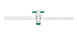 Chemglass Life Sciences Stopcock, Straight Bore, 1-Arm Larger, Complete w/PTFE Plug, 6mm Bore, 16/35 Plug Size, 11mm & 12mm OD Sidearms