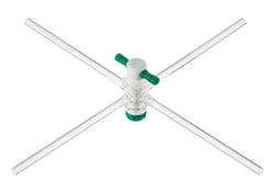 Chemglass Life Sciences&nbsp;Stopcock, Four Way, PTFE Plug, 2mm Bore, 15.2/30 Plug Size, 8mm OD Sidearms