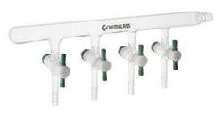 Chemglass Life Sciences Vacuum Manifold, Right Handed, 6 Ports, 4mm PTFE