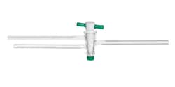 Chemglass Life Sciences&nbsp;Stopcock, Double Oblique Bore, 1-Arm Capillary, PTFE Plug, 2mm Bore, 12.9/44 Plug Size, 7mm & 8mm OD Sidearms