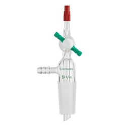 Chemglass Life Sciences Adapter, Female Luer Lock, Vacuum, 2mm PTFE Stopcock, 14/20 Inner