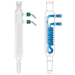 Chemglass Life Sciences Condenser, Reflux, 350mm, 24/40 Joint, 175mm Coil Length, GL-14 Screw Cap, Removable Hose Connections