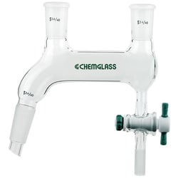 Chemglass Life Sciences&nbsp;Distilling Adapter, Double, 10° Angled Side Neck, 29/42 Joint, 6mm PTFE Stopcock, 1/2