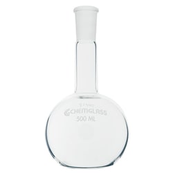 Chemglass Life Sciences&nbsp;500mL Single Neck Flat Bottom Flask, Long Neck, 24/40 Outer Joint
