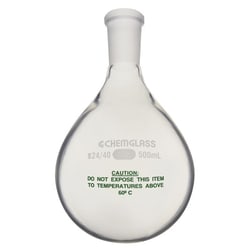 Chemglass Life Sciences 500mL Single Neck Evaporating Flask, 24/40 Outer Joint, Plastic Coated Recovery Flask