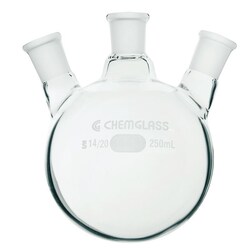 Chemglass Life Sciences Flask, Round Bottom, 500mL, Heavy Wall, 19/22 - 19/22, 3-Neck, Angled 20