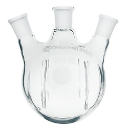 Chemglass Life Sciences Flask, Round Bottom, 100mL, Heavy Wall, 14/20 - 14/20, 3-Neck, Angled 20°