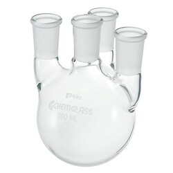 Chemglass Life Sciences&nbsp;Flask, Round Bottom, 5000mL, Heavy Wall, Vertical 4-Neck, 29/42 CN, 24/40 SN's