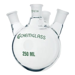 Chemglass Life Sciences Flask, Round Bottom, 100mL, Heavy Wall, 19/22 - 14/20, 4-Neck, Angled 20°