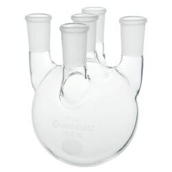 Chemglass Life Sciences&nbsp;Flask, Round Bottom, 12000mL, Heavy Wall, 5-Neck, 45/50 CN - 24/40 SN's, Vertical