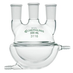 Chemglass Life Sciences&nbsp;Flask, Round Bottom, 250mL, Heavy Wall, 3-Neck, 29/42 CN - 24/40 SN's, Vertical, Half Jacketed