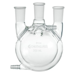 Chemglass Life Sciences Flask, Round Bottom, 1000mL, Heavy Wall, 24/40 - 24/40, 3-Neck, Vertical, Jacketed