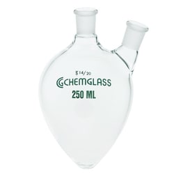Chemglass Life Sciences 250mL 2-Neck Pear Shaped Flask, 1-CN 14/20 Outer,
