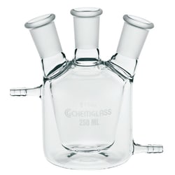 Chemglass Life Sciences 250mL 3-Neck European Flask, Jacketed, 1-CN 24/40 Outer, 2-SN 24/40 Outer Angled 20°
