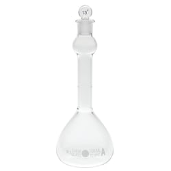 Chemglass Life Sciences 50mL Volumetric Flask, Class A, #9 Outer Stopper Neck, Mixing Bulb