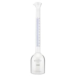 Chemglass Life Sciences&nbsp;Volumetric Flask, 750mL, Graduated 680 to 780mL, Funnel Pour Top, Wine, Serialized