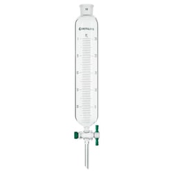 Chemglass Life Sciences 1000mL Cylindrical Separatory Funnel, Graduated, #27 Outer Stopper Neck, 4mm Stpk, 485mm OAH
