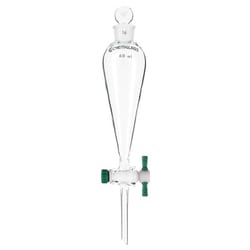 Chemglass Life Sciences 125mL Separatory Funnel, Squibb, #22 Outer Stopper Neck, 2mm PTFE Stpk